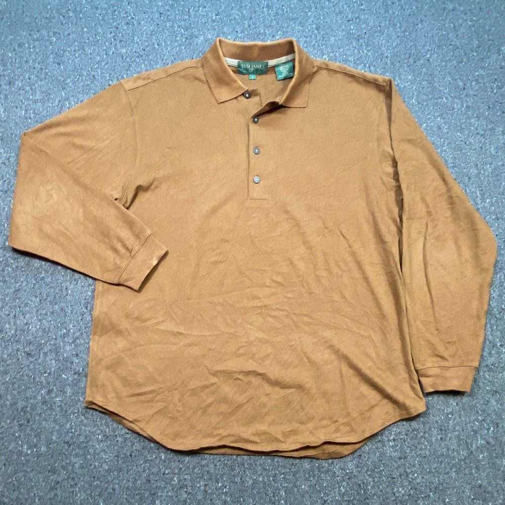 Tom James Long Sleeve Polo Shirt Sz S Mens Brown Classic Earthy Business Casual